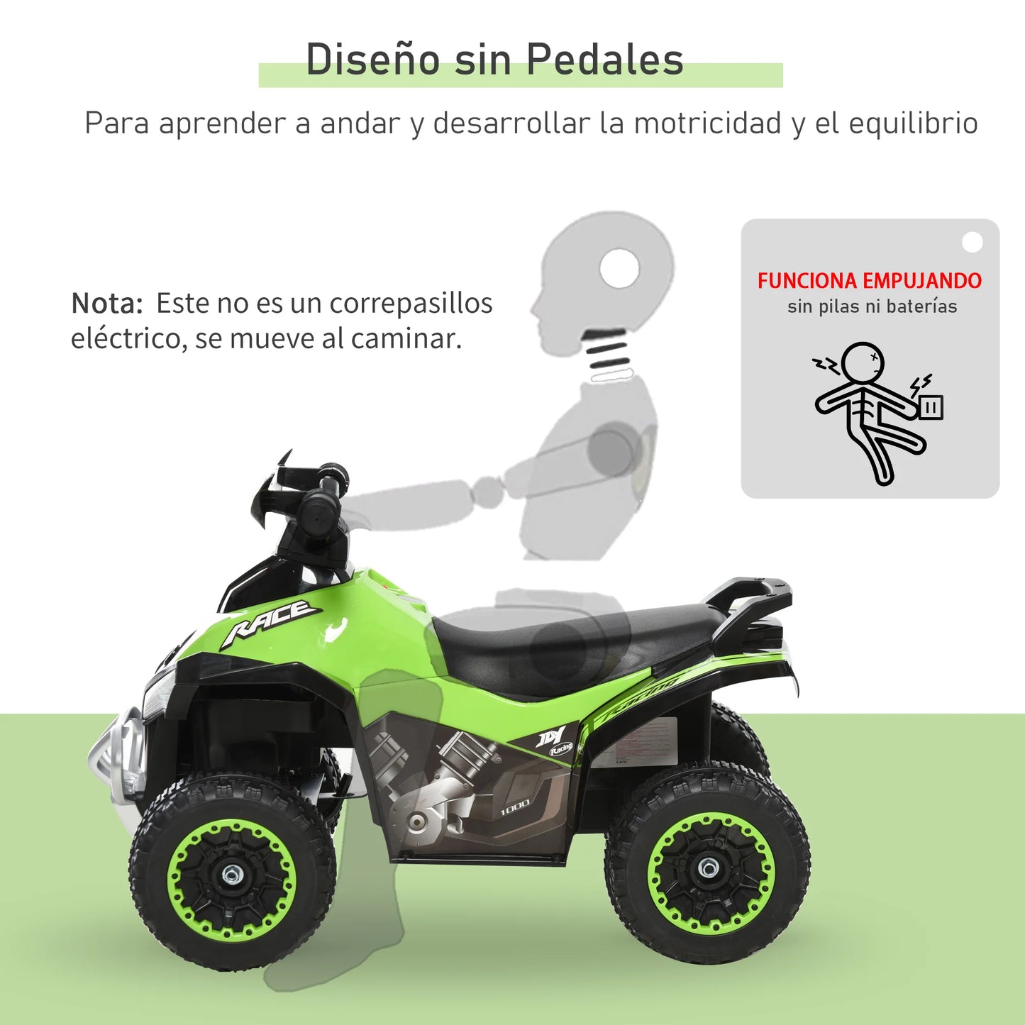 HOMCOM Quad ATV Walker for children over 18 months with lights and music support up to 20 kg 67,5x38x44 cm.