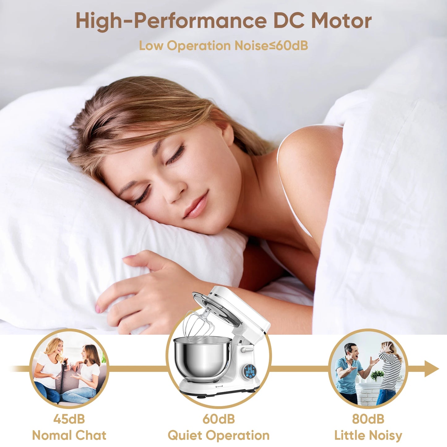 BioloMix Kitchen Food Stand Mixer, 1200W 11-Speeds DC Motor, Digital OLED Screen, Electric Food Mixer with Dough Hook, Whisk.