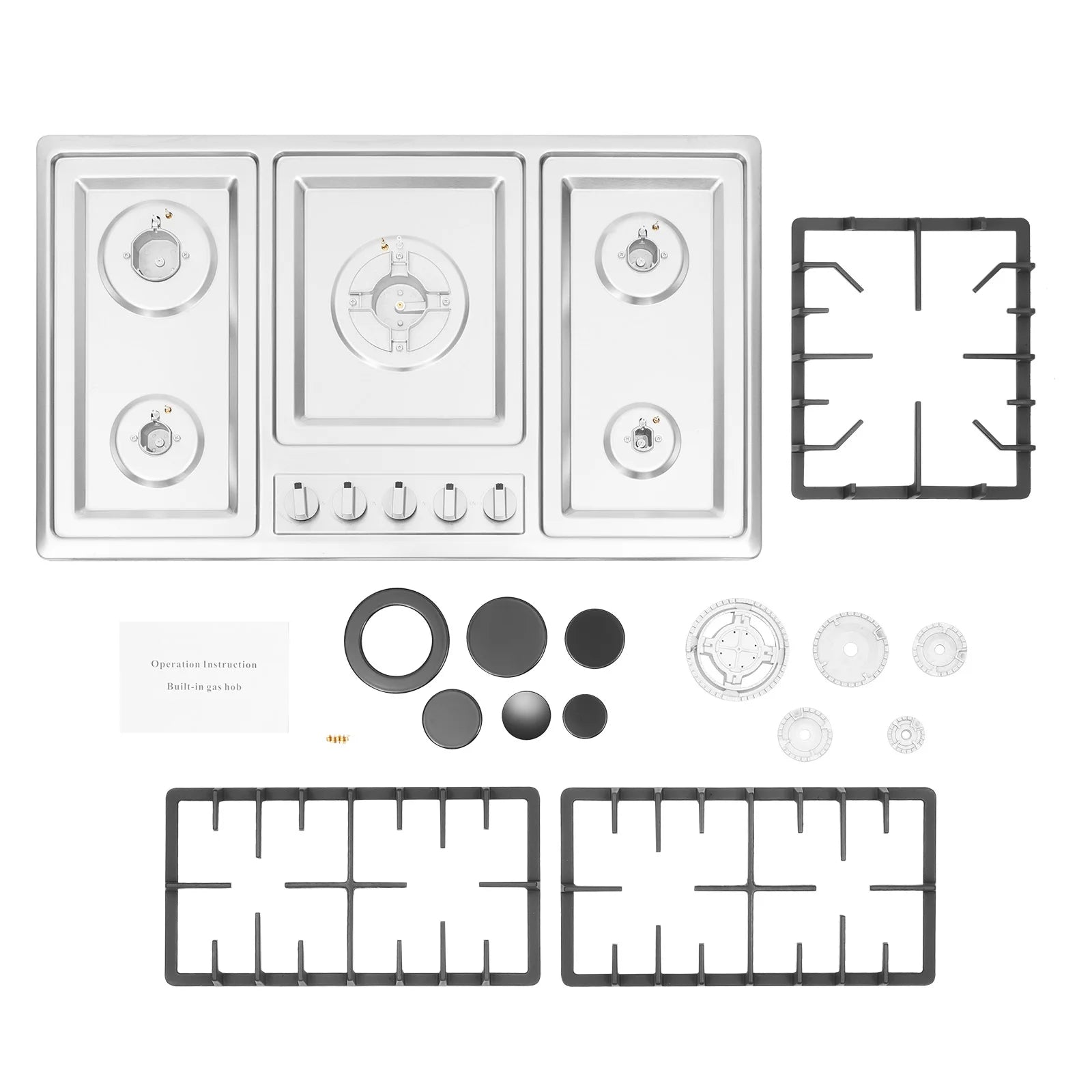 Stainless Steel Gas Cooktop with 5 Burners Electronic Pulse Ignition Built-in 3kw 2.75kw 1.75kw 1.75kw 1kw Gas Cooktop.