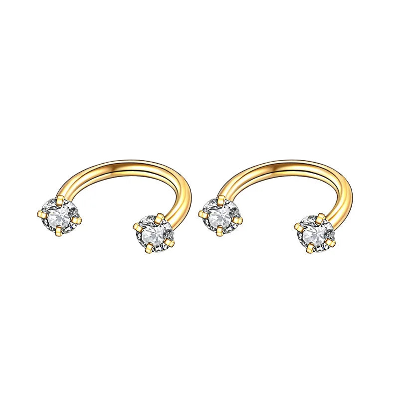 2Pcs 6/8/10mm Stainless Steel Zircon Piercings Earrings Horseshoe Ring Piercing Nose Ear Belly Rings Body Jewelry For Women/Men