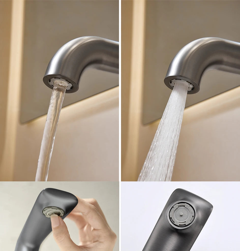 VGX Bathroom Faucets Stainless Steel Basin Mixer Sink Faucet Gourmet Washbasin Tapware Hot Cold Water Tap Brushed Gold Grey