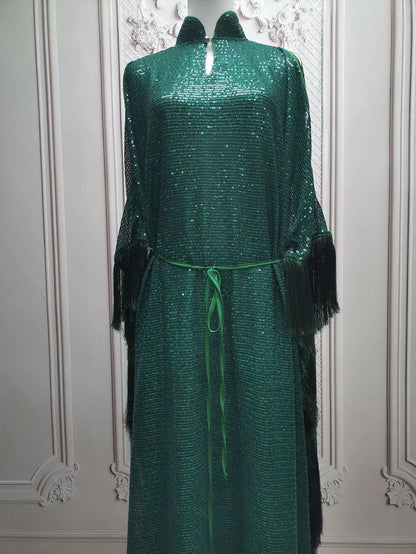 Ramadan Eid Tassel Sequin Batwing Abaya Dubai Women Islam Muslim Maxi Kaftan Dresses Kebaya Caftan Marocain Robe Femme Musulmane.