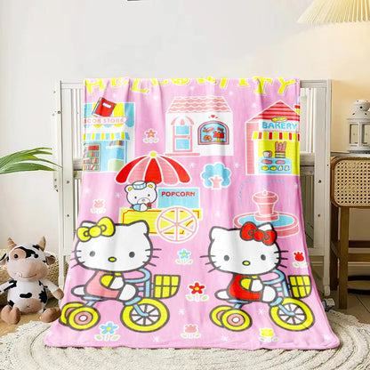Sanrio HelloKitty Cute HD Printed Flannel Thin Blanket.Four Season Blanket.for Sofa,beds,living Rooms,travel Picnic Blanket Gift.