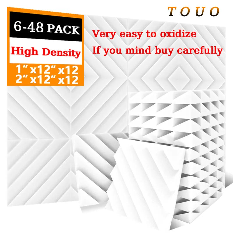 TOUO Acoustic Foam 6/12/12/48 Pcs Offices Acoustic Treatment Flame-Retardant High-Density Diamond Groove Soundproof Foam Panels