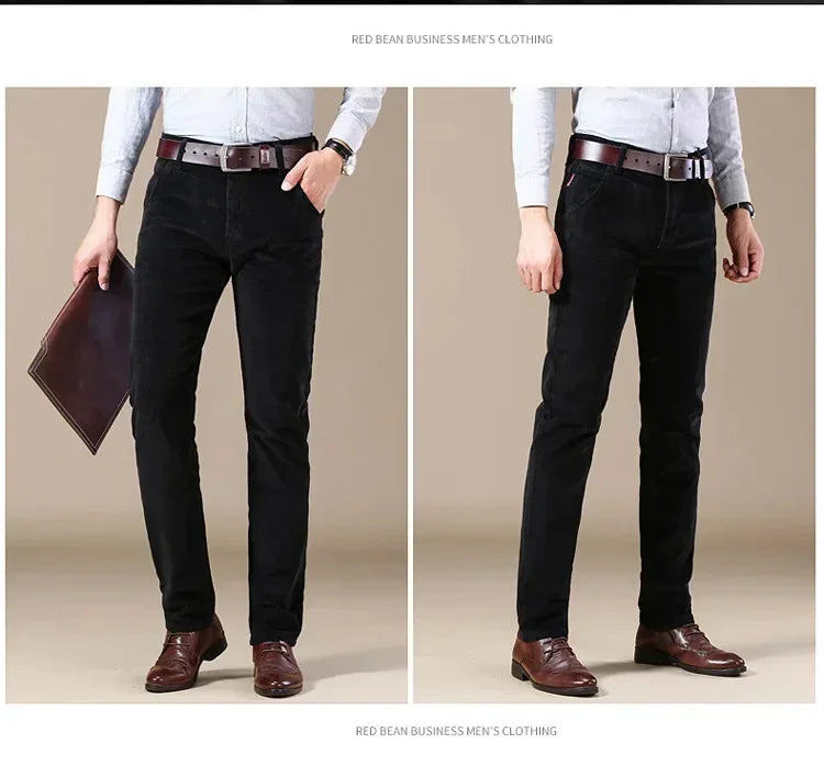 2025 Spring Autumn Men's Corduroy Casual Pants Straight Leg Loose Fit Youth Winter Thick Warm Velvet Long Pants for Men Trousers