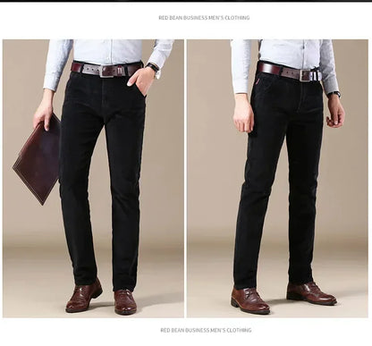 2025 Spring Autumn Men's Corduroy Casual Pants Straight Leg Loose Fit Youth Winter Thick Warm Velvet Long Pants for Men Trousers