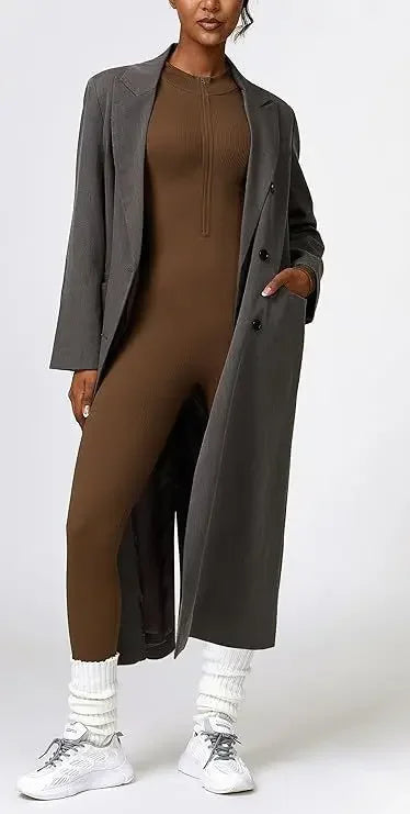 Seamless Long Sleeve Yoga Suit Waist-Fitted Shaping Trousers Casual Sports One-Piece Zippered Fitness Wear