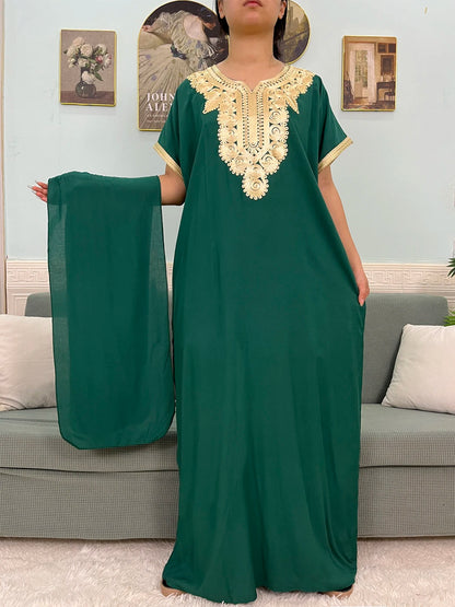 Muslimische Reine Abayas Für Frauen Dubai Baumwolle Applikationen Lose Fit Femme Robe Türkei Islam Traditionelle Kleider Mit Kopftuch Turban.