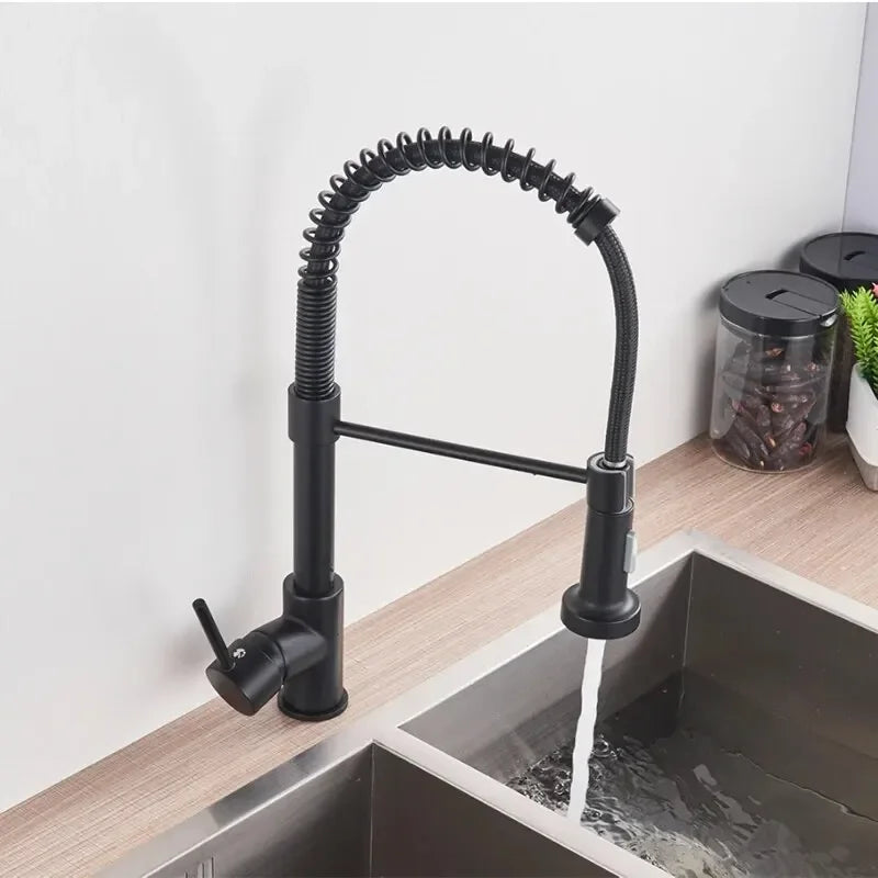 Matte Black Pull Down Kitchen Faucet Chrome Dual Modes Nozzle Hot Cold Water Mixer Crane Tap Brass Spring Kitchen Sink Faucets