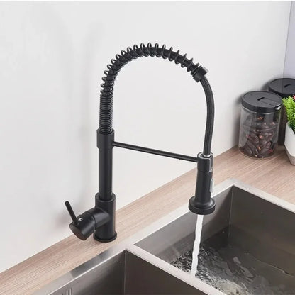 Matte Black Pull Down Kitchen Faucet Chrome Dual Modes Nozzle Hot Cold Water Mixer Crane Tap Brass Spring Kitchen Sink Faucets