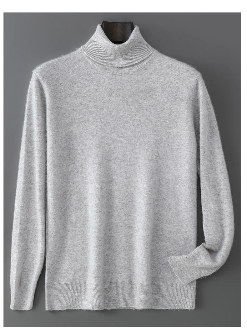 2025 Autumn/Winter High Collar Men's 100% Pure Wool Stylish Youth Loose Knitted Outerwear Flip Collar Casual Base Men's Sweaters.