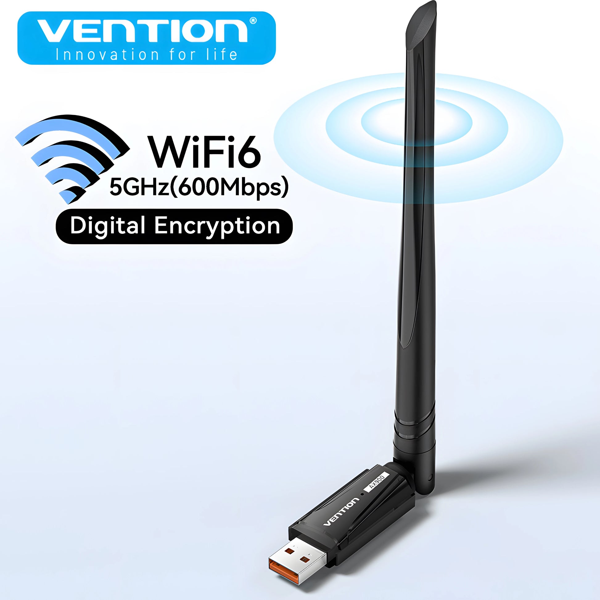 Vention New USB WiFi 6 Adapter 5G/2.4G 600Mbps Wireless WiFi Receiver Antenna Network Card Dongle LAN for Laptop PC Win 10/11.