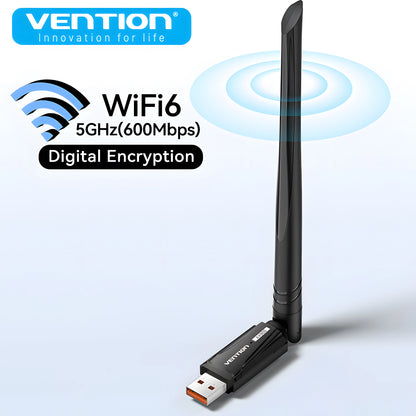 Vention New USB WiFi 6 Adapter 5G/2.4G 600Mbps Wireless WiFi Receiver Antenna Network Card Dongle LAN for Laptop PC Win 10/11.