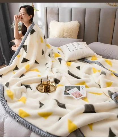 Printing Blanket Quilt Winter Keep Warm Double-deck Thickening Soft Comfortable Multiple Specifications Add Velvet Siesta Sheet.