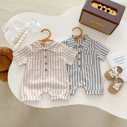 2024 sommer Infant Gestreiften Baby Jungen Strampler Kurzarm Muslimischen Babe Jungen Polo Body Dünne Lose Neugeborenen Jungen Outfits.