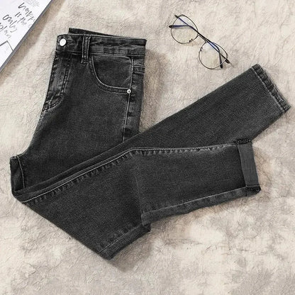 High Waist Nine-Tenths Women's Skinny Jeans Elastic Slimming Fashionable Spring Autumn New Style Small Foot Tight Pants