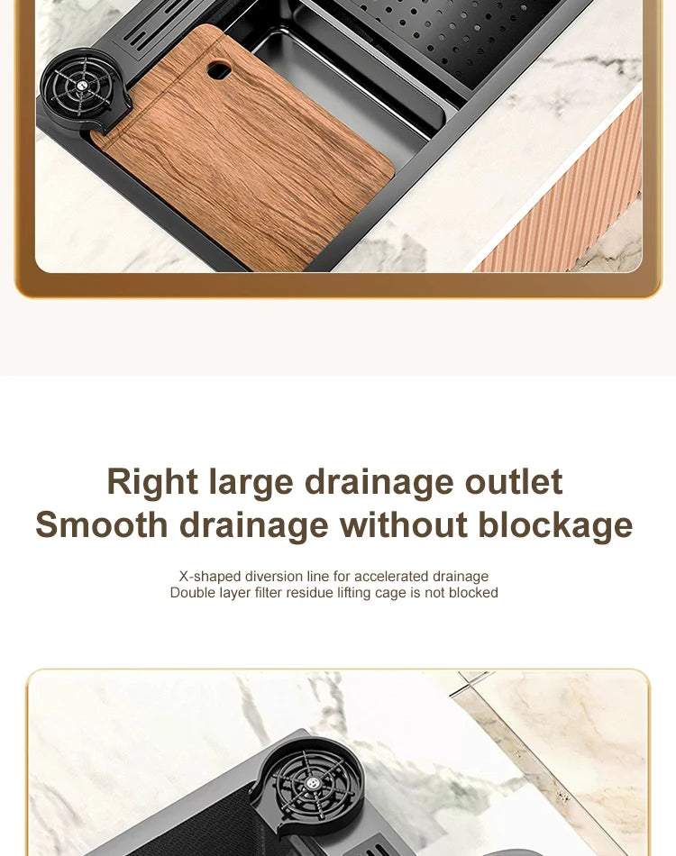 Large Single Slot Embossed Stainless Steel Waterfall Kitchen Sink  Household Wash basin Dishwashing  Sink For Kitchen