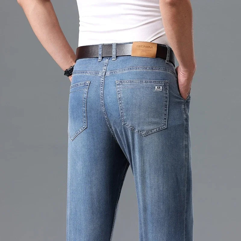 Business Lyocell Jeans Men Summer New Thin Fashion Straight Breathable Brand Pants Male Slim Comfortable  Denim Trousers