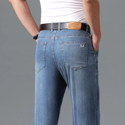 Business Lyocell Jeans Men Summer New Thin Fashion Straight Breathable Brand Pants Male Slim Comfortable  Denim Trousers