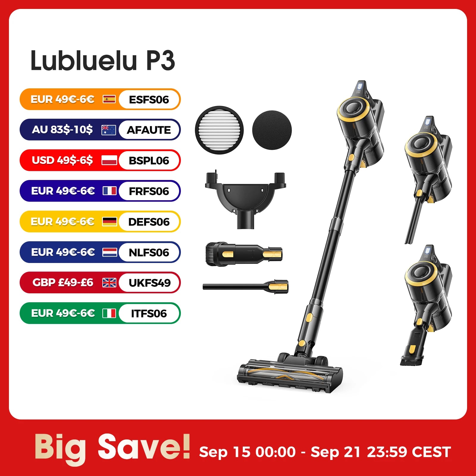 Lubluelu P3 Cordless Vacuum Cleaner 33Kpa Strong Suction 50Min Runtime Self-Standing for Hard Floor Carpet Pet Hair Removal.