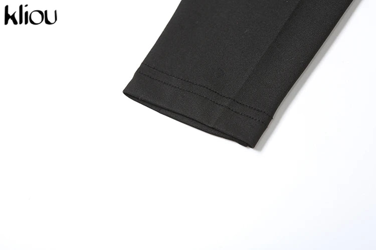 kliou Classic Solid Women Bodysuits Autumn All-matched Stacked Ruched Incline Shoulder Skinny Rompers Female Trend Street  Tops.