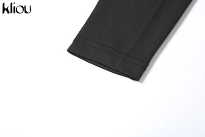 kliou Classic Solid Women Bodysuits Autumn All-matched Stacked Ruched Incline Shoulder Skinny Rompers Female Trend Street  Tops.