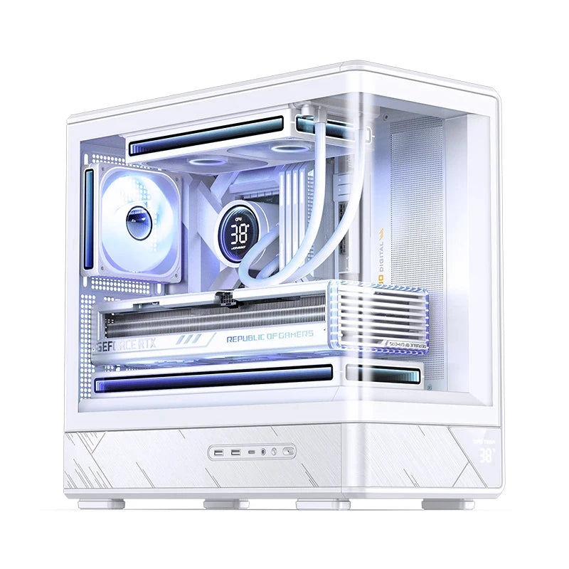 JONSBO D200 MATX Case (Column-Free Curved Sea View/240 Radiator/ATX Power Supply/Digital Display/Type-C Gen2 10Gbps+).