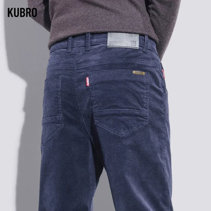 KUBRO High Quality Corduroy Fabric Men's Business Casual Trousers Autumn Korean Style Small Straight Slim Versatile Cargo Pants.