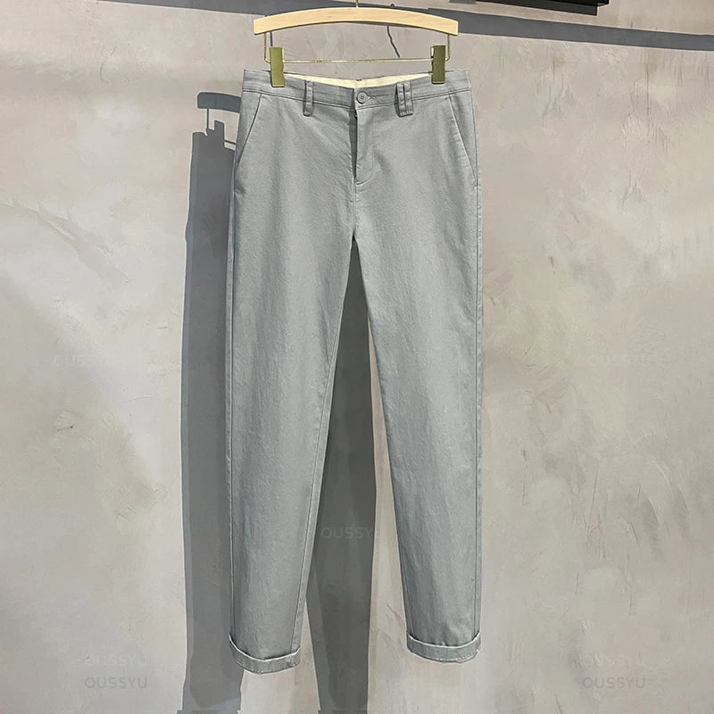 97%Cotton Autumn Winter Casual Pants Men Business Fashion Classic Solid Color Stretch Straigh Grey Khaki Brand Trousers Male 38