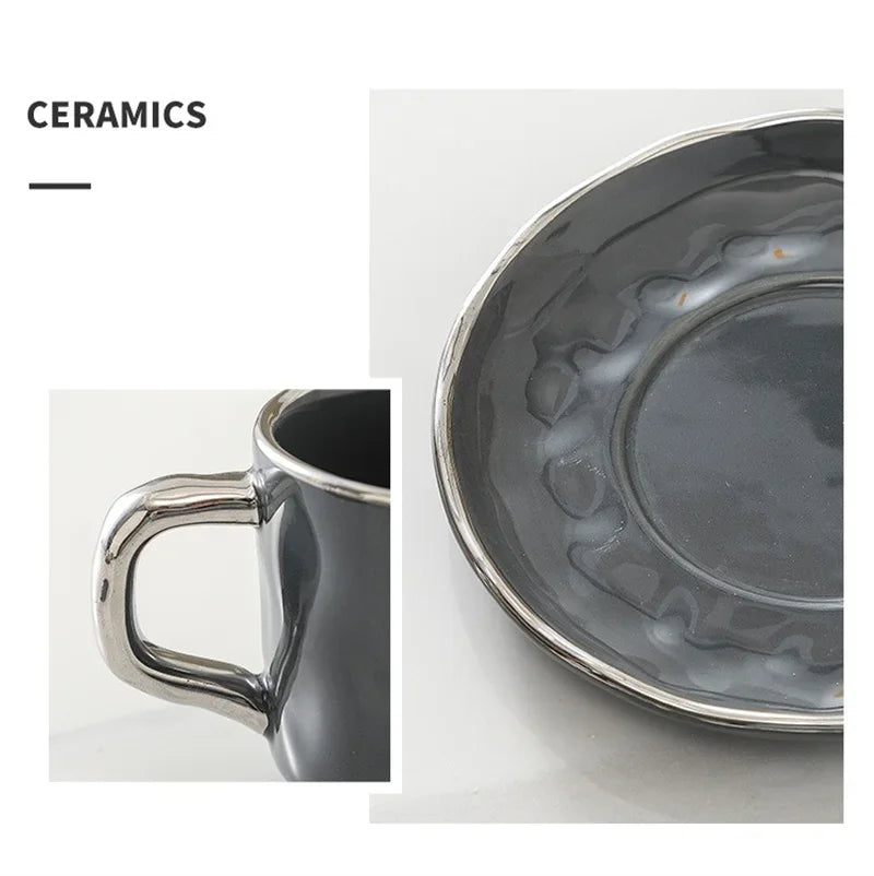 230ml European Style Coffee Cup with Saucer and spoon Ceramic mug Solid Color Tea Cup and Saucer Set Afternoon Tea Milk Cup.