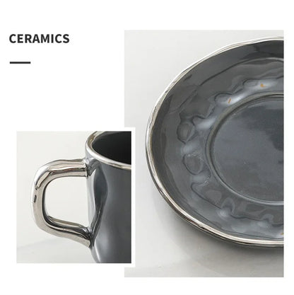 230ml European Style Coffee Cup with Saucer and spoon Ceramic mug Solid Color Tea Cup and Saucer Set Afternoon Tea Milk Cup.