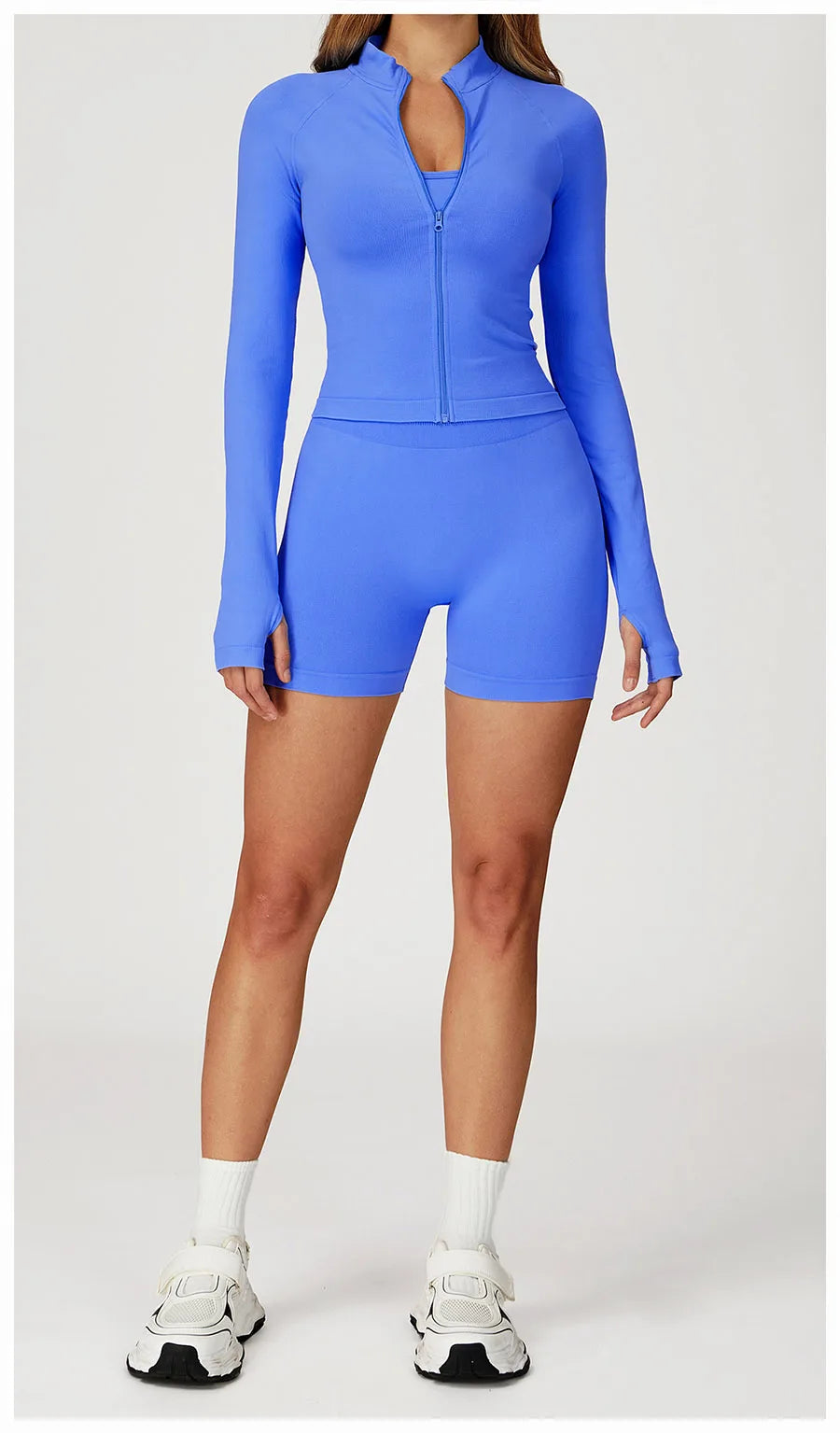 2PCS Yoga Suit Sports Set Women Gym Set Woman Tracksuit Running Workout Long Sleeve Sports Shirt Shorts and bra set Sport Outfit.