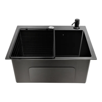 45 x 40 cm Edelstahl-Küchenspüle für Zuhause, kommerziell, großes Einzelwaschbecken mit Abflusskorb + Seifenspender + Sieb + Abflussrohr