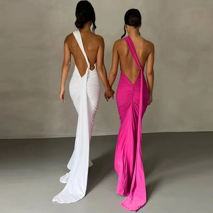 Neon Y2K Kleidung eine Schulter ärmellose rücken freie geraffte figur betonte Maxi kleider für Frauen Club Geburtstags feier Abend Abschluss ball