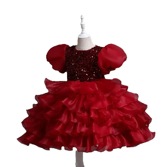 Kinderkleid, rotes Prinzessin-Halloween-Kleid, Kinderkleid, Blumenkleid, 4 bis 12 Jahre Mädchen, Klavier-Performance-Kleid