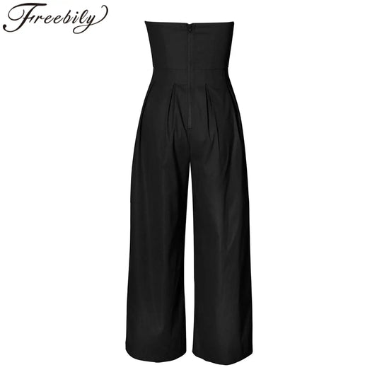 Tube Jumpsuit Women Strapless Sleeveless Rompers Wide Leg High Waist Jumpsuits Solid Color Summer Party Commute Outfits Clothes.