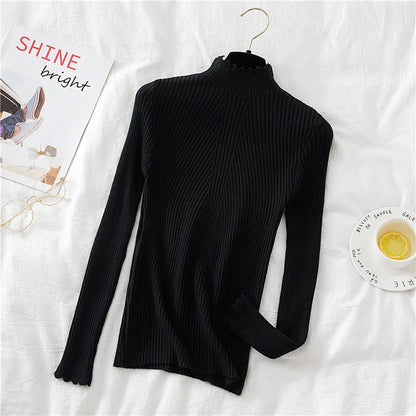 2026 weibliche Dünne Koreanische Strickwaren Tops Herbst Winter Pullover Frauen Hohl-out Pullover Langarm Rollkragenpullover.