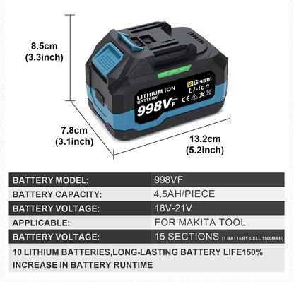 GΣ 4,0 Ah 4,5 Ah wiederaufladbarer Lithium-Ionen-Akku für Akku-Schleif-/Bürstenlosen Schraubenschlüssel/Schraubendreher für 18-V-Akkus von Makita