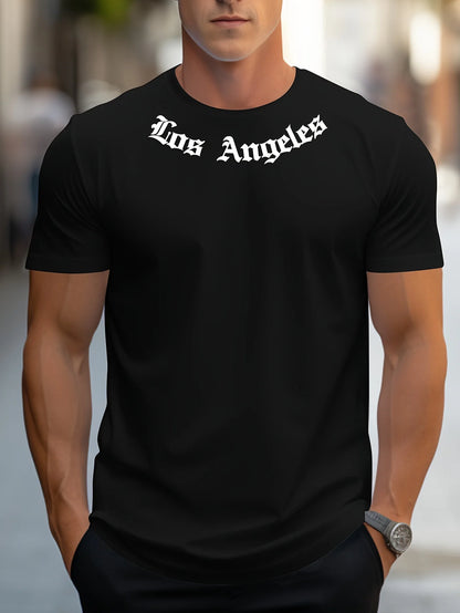 Men's 100% cotton summer loose size Los Angeles Graphic printed slim fit casual sports round neck short sleeved T-shirt top.