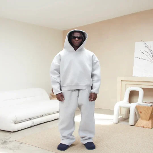 Solid Couple's Hooded Sweatshirt 2 Piece Set Casual Loose Sweatpants Suit Autumn Male Jogging Sweatshirt Trousers Outfits Suits.