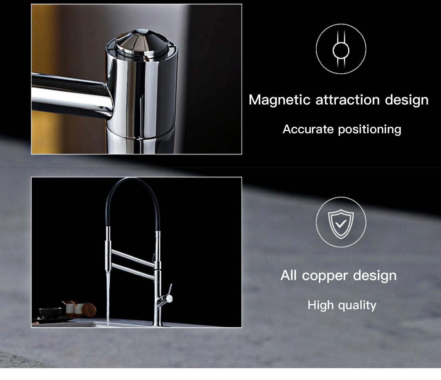 Modern Chrome Brass Pull Out Kitchen Faucet 2 Spray Modes Ceramic Valve Hot/Cold Water High Arc 360 Swivel Sink Mixer Tap