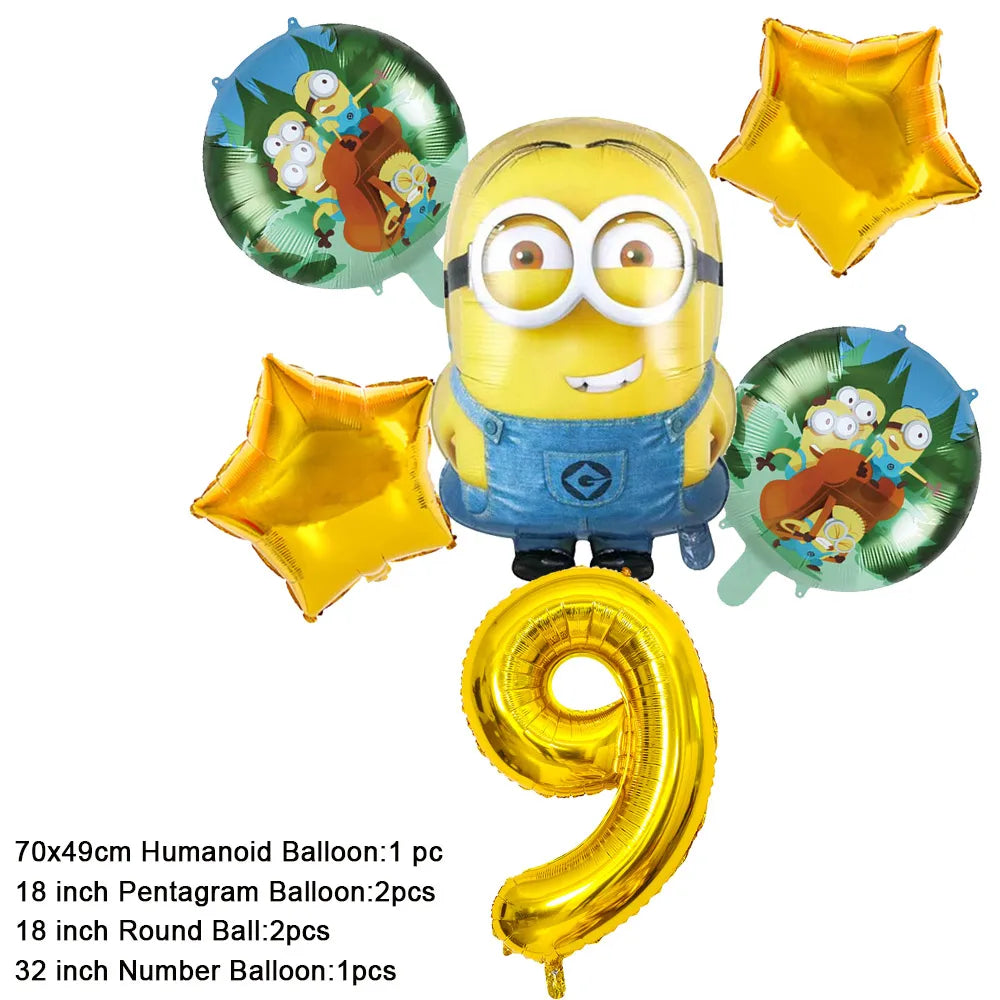Cartoon M & Minions Geburtstag Party Dekoration Einweg Geschirr Tasse Teller Tischdecke Luftballons Gelb Große Augen Hintergrund Banner.