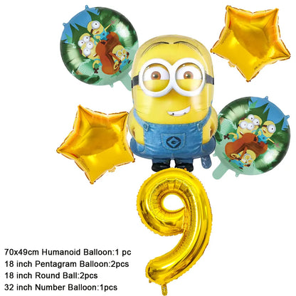 Cartoon M & Minions Geburtstag Party Dekoration Einweg Geschirr Tasse Teller Tischdecke Luftballons Gelb Große Augen Hintergrund Banner.