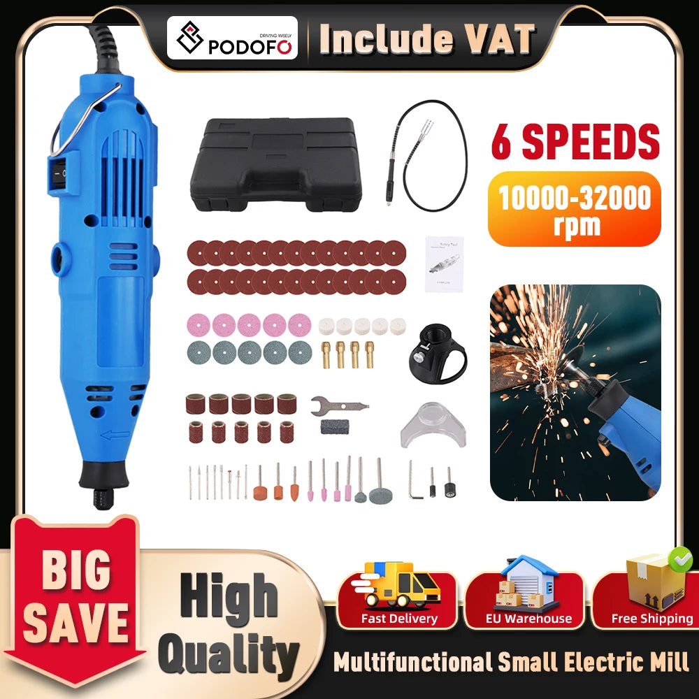 Podofo 80 Stück multifunktionale elektrische Mini-Bohrmaschine mit 6 einstellbaren Geschwindigkeiten, Graveur, Polierer mit Drehwerkzeug-Set