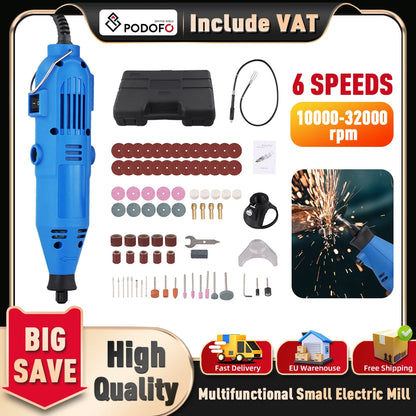 Podofo 80 Stück multifunktionale elektrische Mini-Bohrmaschine mit 6 einstellbaren Geschwindigkeiten, Graveur, Polierer mit Drehwerkzeug-Set