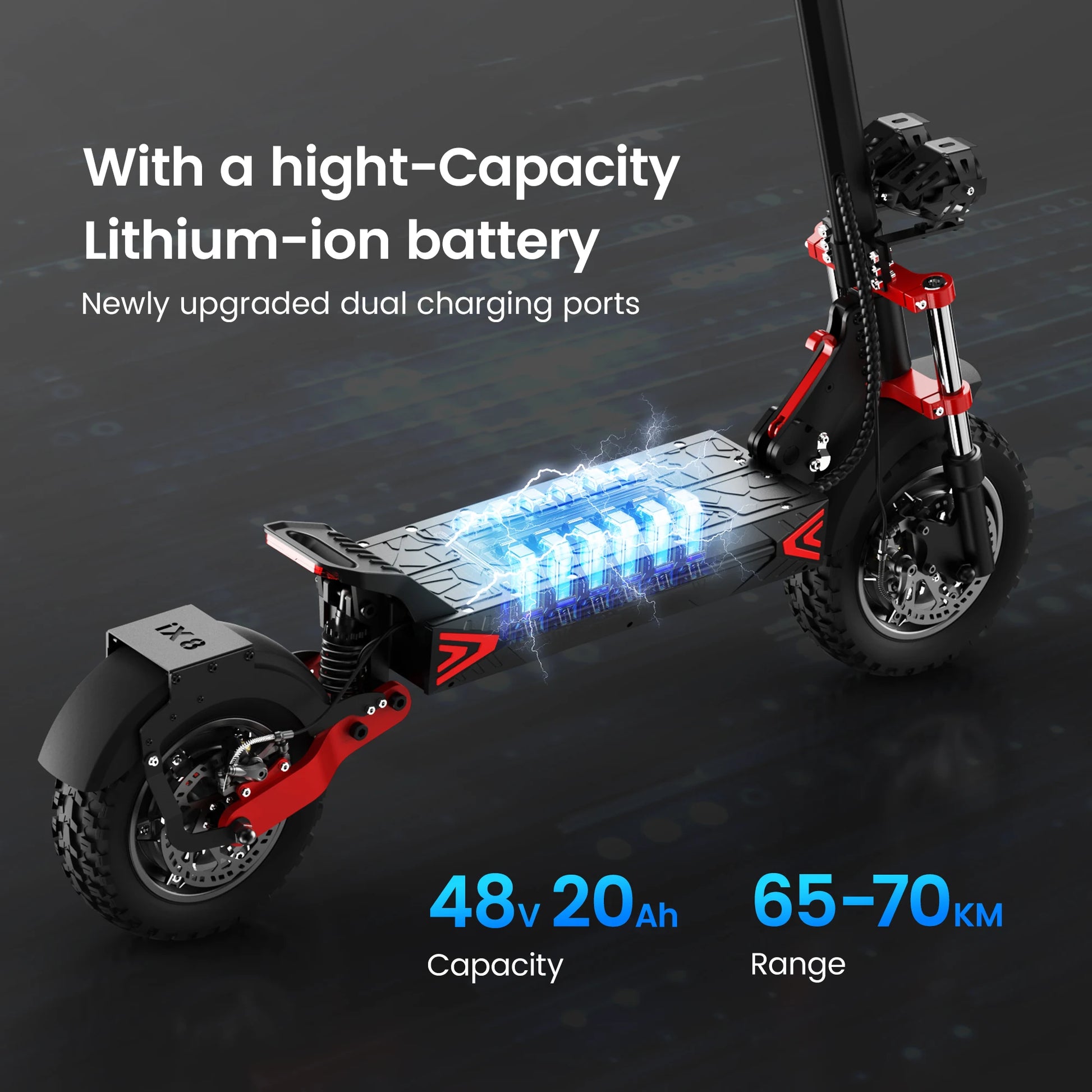 iScooter IX8 Foldable Electric Kick Scooter for Adults, 60km/h Speed, 2400W Power, 48V Voltage 20Ah Battery.