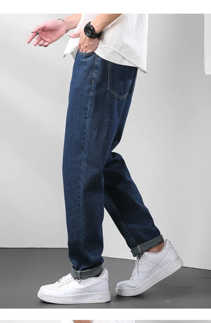 Light Blue American Retro Jeans Men Soft Loose Straight Cylinder High Street Workwear Casual Loose Legs Pants