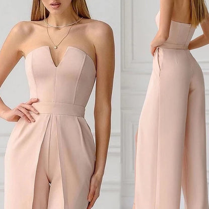 Women Elegant Slash Collar Straight Romper Sexy Off Shoulder Suit One Piece 2023 Fashion Lady High Waist Bow Solid Jumpsuits