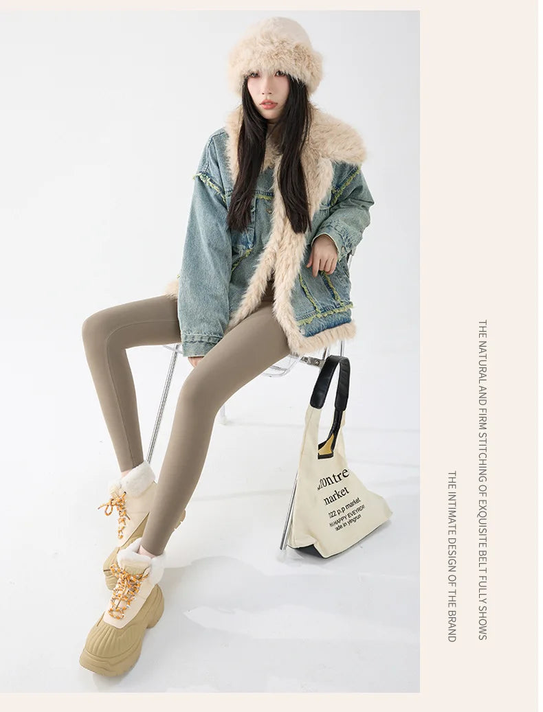 BIVIGAOS New Autumn Winter Cashmere Velvet Shark Leggings Women Red No-trace Thickened High Waist Butt Lifting Warm Leggings