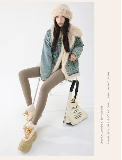 BIVIGAOS New Autumn Winter Cashmere Velvet Shark Leggings Women Red No-trace Thickened High Waist Butt Lifting Warm Leggings